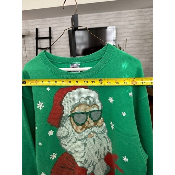 Jerzees Green Happy Holla Days Ugly Christmas Sweater Sweatshirt Tacky Size L - Picture 3 of 5